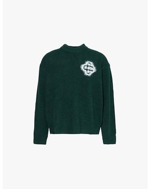 The Couture Club Fluffy Emblem Crewneck Knitted Sweater - Green