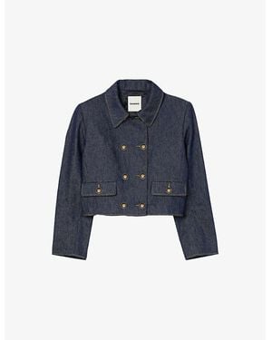 Sandro Flap-Pocket Double-Breasted Denim Jacket - Blue