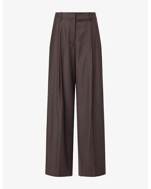 Theory The Wide-Leg Pleat Wool Trousers - Brown