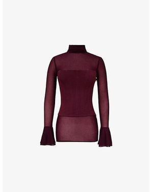 Mistress Rocks High-Neck Long-Sleeve Corseted Mesh Top - Purple