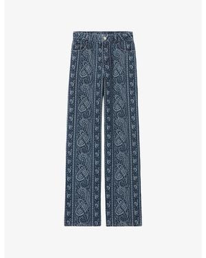 Claudie Pierlot Paisley-Print Straight-Leg Denim Jeans - Blue