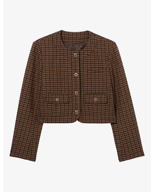 Claudie Pierlot Checked Cropped Wool-Blend Jacket - Brown