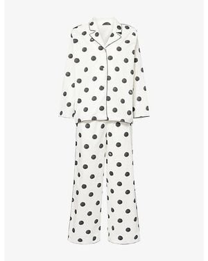 Desmond & Dempsey Placement-Print Long-Sleeve Cotton Pyjama Set - White