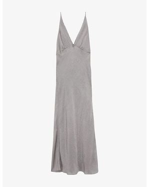 Reiss Vesper V-Neck Tie-Back Crushed-Satin Midi Dress - Grey