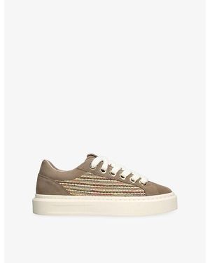 Cleens Ace Embroidered Suede Trainers - Natural