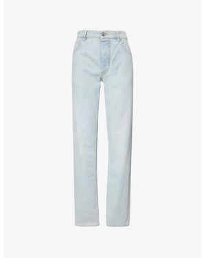 Bottega Veneta Boyfriend Suede-Patch Straight-Leg Mid-Rise Denim Jeans - Blue