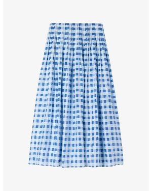 Sandro Gingham-Print Elasticated-Waist Linen-Blend Maxi Skirt - Blue