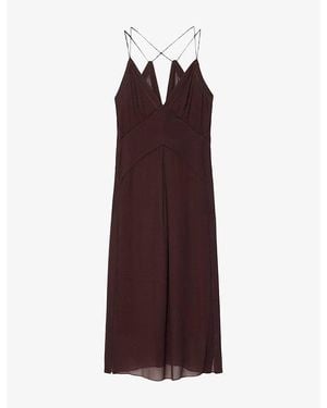 AllSaints Fawn V-Neck Woven Midi Slip Dress - Purple