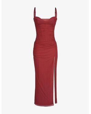 House Of Cb Lini Corset-Bodice Stretch-Mesh Maxi Dress Xs (A-C Cup) - Red