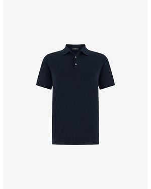 BOGGI Slim-Fit Short-Sleeve Cotton And Silk-Blend Polo - Blue