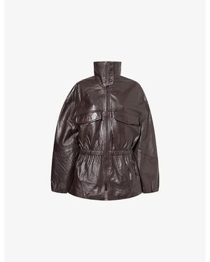 Frankie Shop Carnaby Funnel-Neck Leather Jacket - Brown