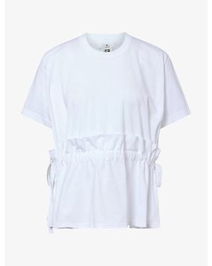 Noir Kei Ninomiya Ruffle Drawstring Cotton-Jersey T-Shirt - Blue