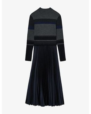 Reiss Carla Striped Pleated Wool-Blend Midi Dress - Black