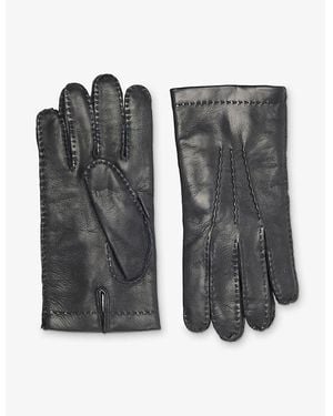 Eleventy Stitch-Detail Leather Gloves - Gray
