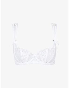 Agent Provocateur Rosia Bow-Embroidered Underwired Woven Bra - White