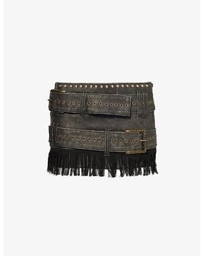 Jaded London Odile Fringed Faux-Leather Mini Skirt - Black