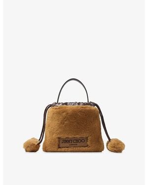 Jimmy Choo Drawstring Faux-Shearling Tote Bag - Brown
