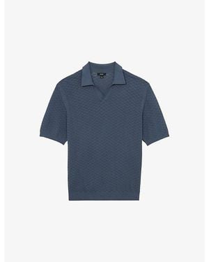 Reiss Sol Textured Knitted Polo Shirt - Blue