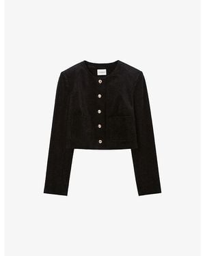 Claudie Pierlot Boxy Round-Neck Stretch-Velvet Jacket - Black