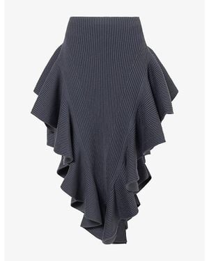Alaïa Ruffle-Hem Ribbed Wool-Blend Midi Skirt - Blue