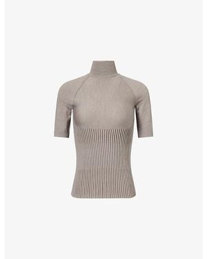 Alaïa Mock-Neck Ribbed Wool-Blend Top - Grey