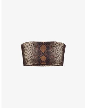 Skims Signature Swim Bandeau Snake-Print Stretch Recycled-Nylon Bikini Top - Brown