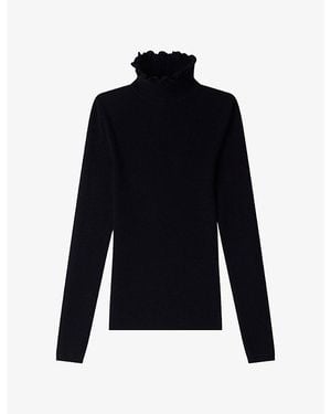 Sandro Ruffled Roll-Neck Wool-Blend Sweater - Blue