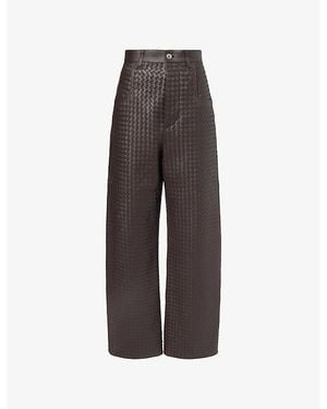 Bottega Veneta Intrecciato Straight-Leg Leather Pants - Brown