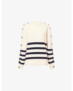 JW Anderson Buttoned-Sleeve Breton Wool Sweater - White