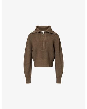 Varley Maura Half-Zip Ribbed Knit Jumper - Brown
