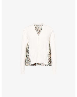 Sacai Floral-Panel Knitted Cardigan - White