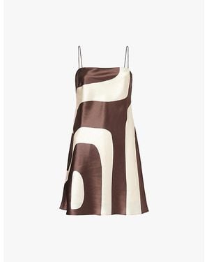 Sir. The Label Freddie Geometric-Print Silk Mini Dress - Brown