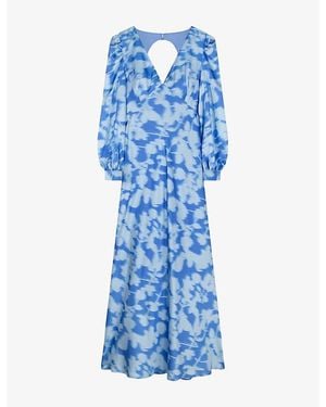OMNES Francoise V-Neck Floral-Print Satin Maxi Dress - Blue