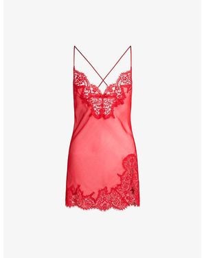 Skims Romance Lace-Trim Silk Mini Slip Dress - Red