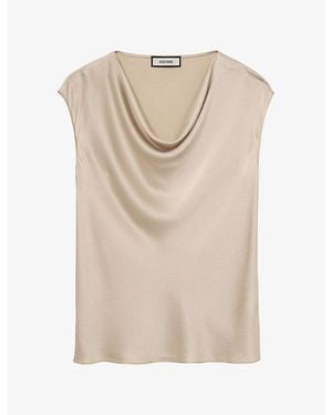 Reiss Cate Cowl-Neck Sleeveless Silk Top - Natural