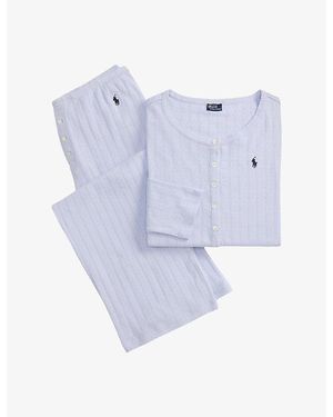 Polo Ralph Lauren Pointelle Henley Cotton Pyjama Set - Blue