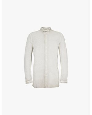 Boris Bidjan Saberi Faded Light Distressed-Trim Stand-Collar Cotton Shirt - White