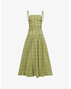 Amy Lynn Cher Alexa Plaid-Pattern Puffball Woven Midi Dress - Green