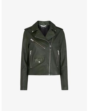 Whistles Agnes Pocket Biker Leather Jacket - Green