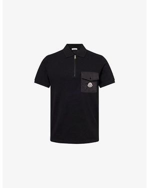 Moncler Logo-Patch Cotton Polo Shirt - Black
