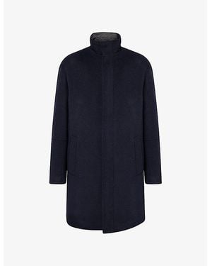 Emporio Armani Stand-Collar Long-Sleeve Wool Overcoat - Blue