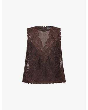 ME+EM Round-Neck Sleeveless Lace Top - Brown
