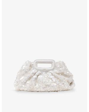 Maje Branded Sequin-Embellished Clutch Bag - White