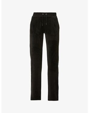Juicy Couture Logo-Embroidered Straight-Leg Mid-Rise Velour Pants - Black