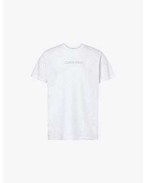 Calvin Klein Brand-Embroidery Crewneck Cotton-Jersey T-Shirt - White