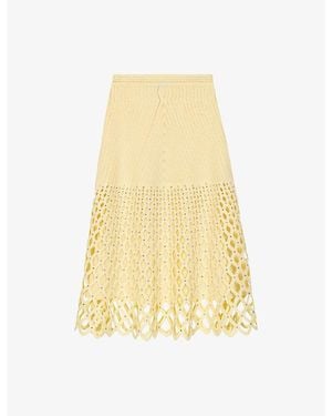 Maje Crochet Rhinestone-Embellished Knitted Midi Skirt - Yellow