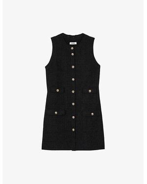 Sandro Sleeveless-Toned Buttons Woven Mini Dress - Black