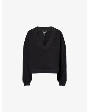 WE Are Tala Boxy V-Neck Cotton-Blend Sweatshirt - Black