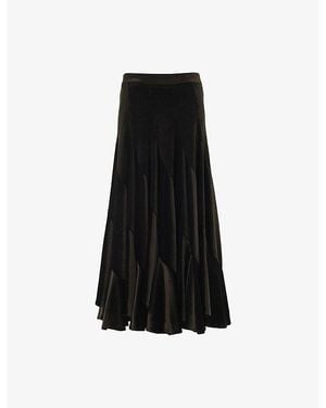 eem Panelled High-Rise Stretch-Velvet Midi Skirt - Black