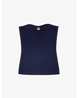 Maje Strapless Logo-Plaque Stretch-Knit Bustier Top - Blue